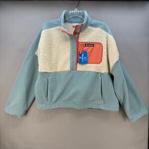 Columbia Anorak Fleece Women's XXL Blue Beige Coral 1/4 Snap Athleisure NWT
